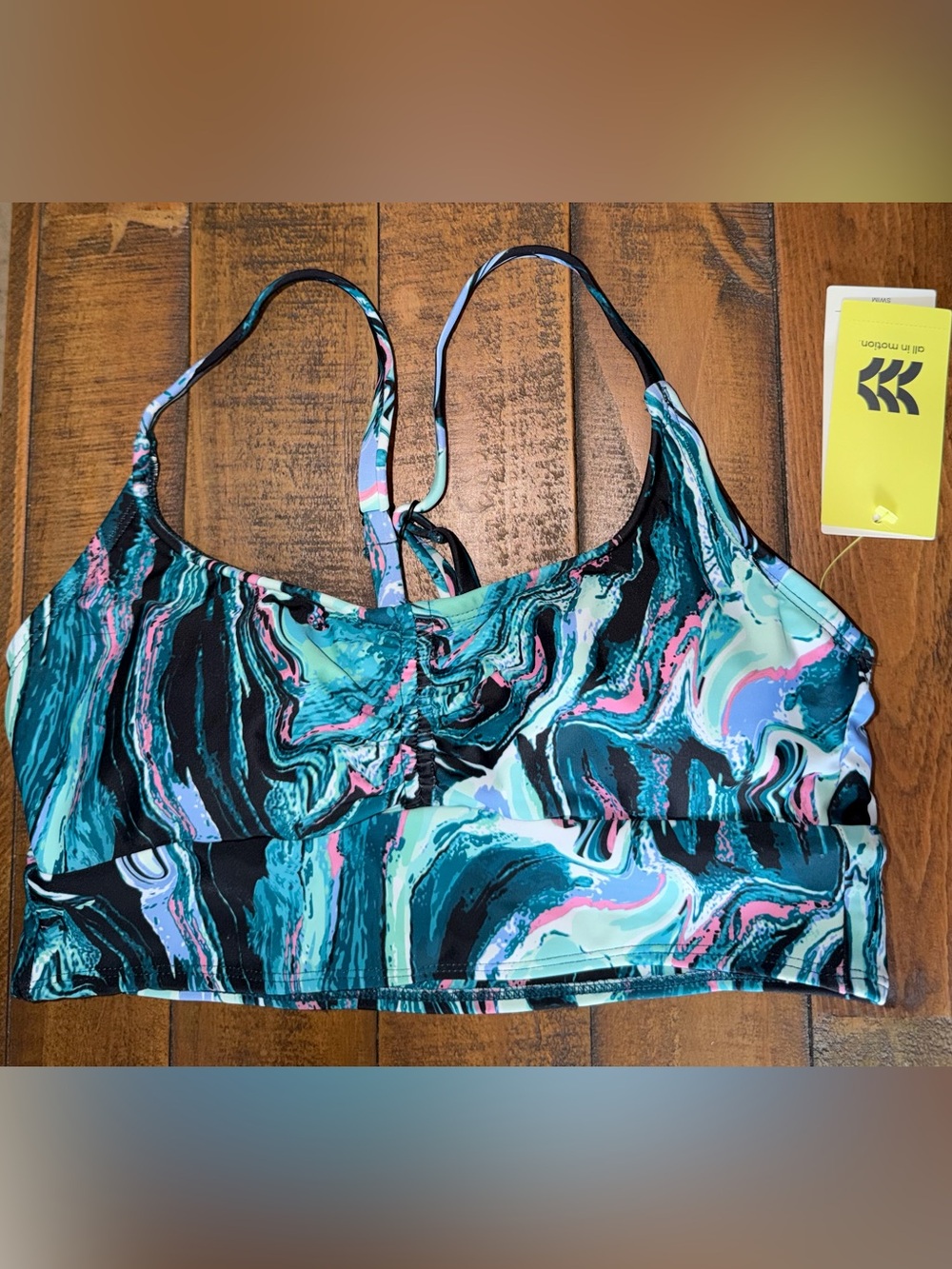 Multicolor Marble Print   Sport Top Teal & Pink